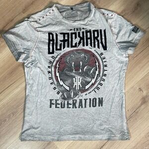 BLACKARV TIGERSON Federation Graphic T Shirt Mens L G Gray Cotton Short Sleeve